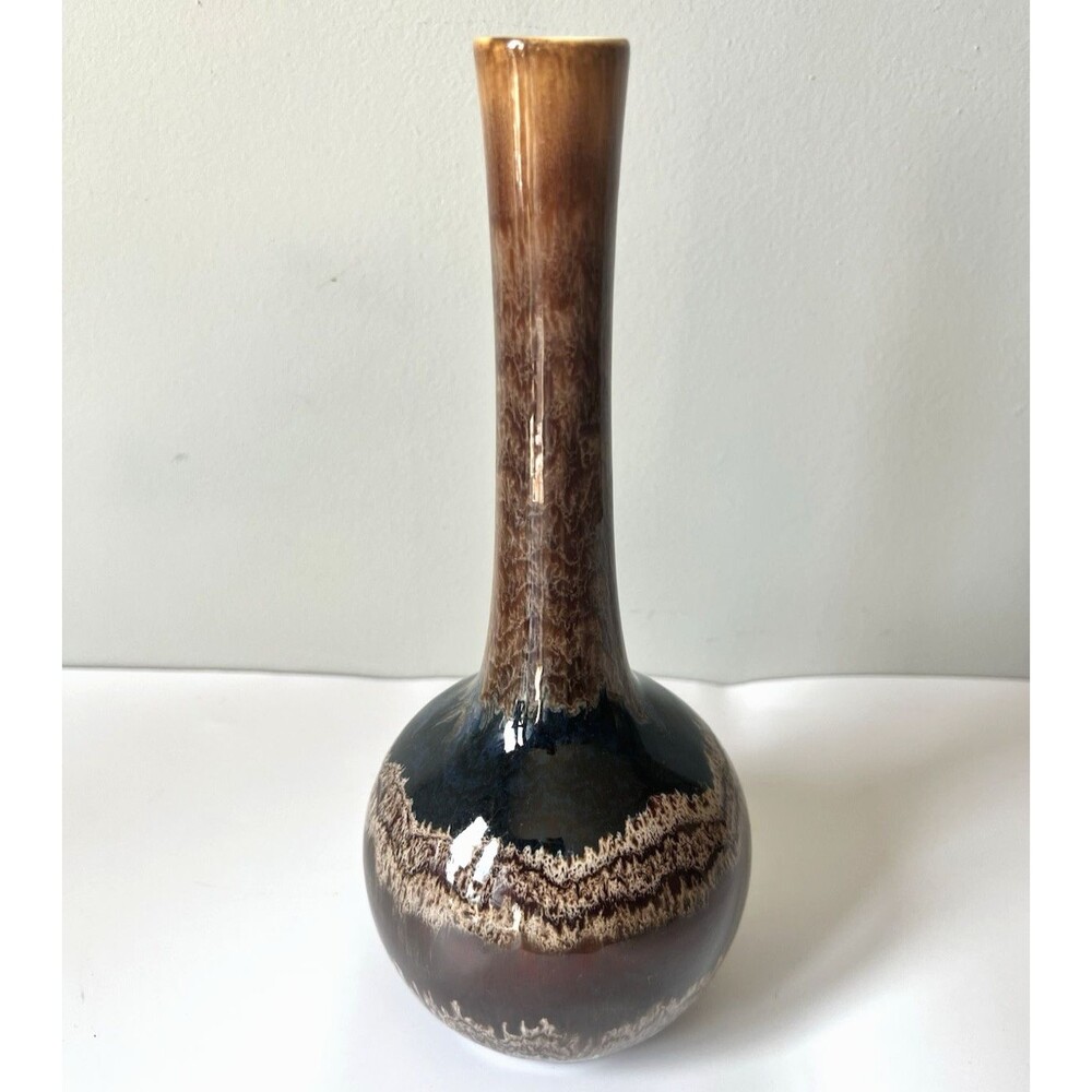 Vintage Royal Haeger Earth Wrap Drip Glaze Pottery Vase MCM Blue Brown 10.5"